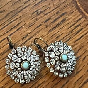 Dazzling Floral Crystal Earrings with Turquoise Accents
